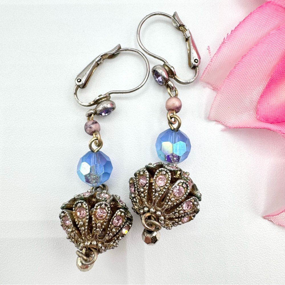 Romantic Pink Purple Ornate Victorian Revival Earrings Bridgerton Buccaneers